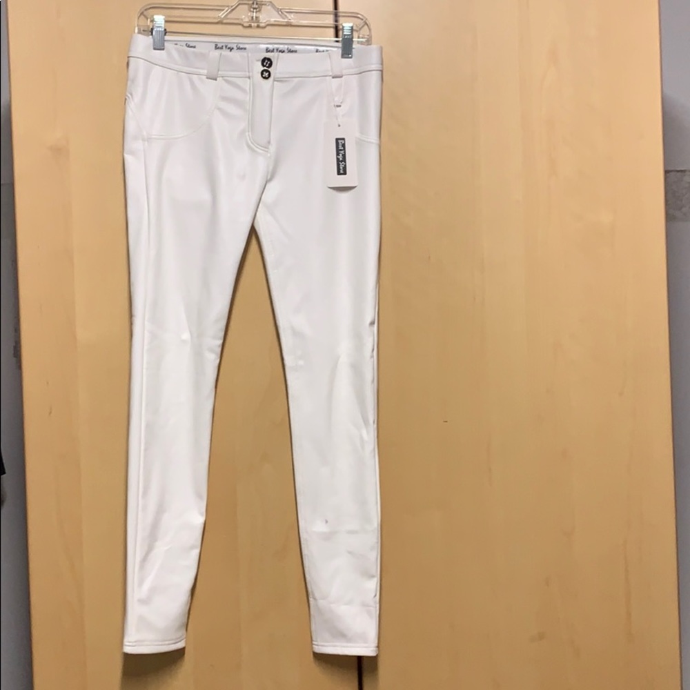 White pleather pants